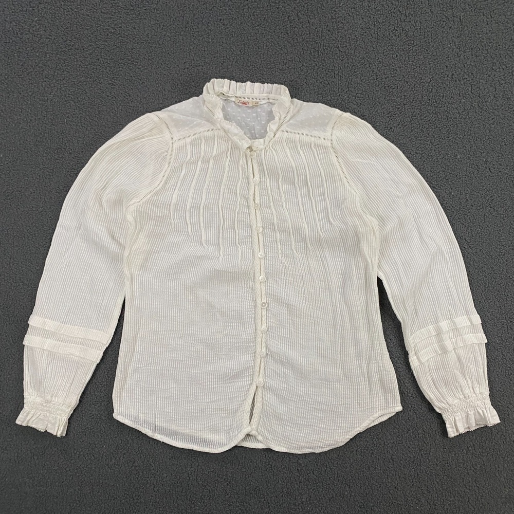 Faherty Willa Top Womens Medium Pintuck Gauze Cotton White Woven Boho Hippie - Picture 2 of 10